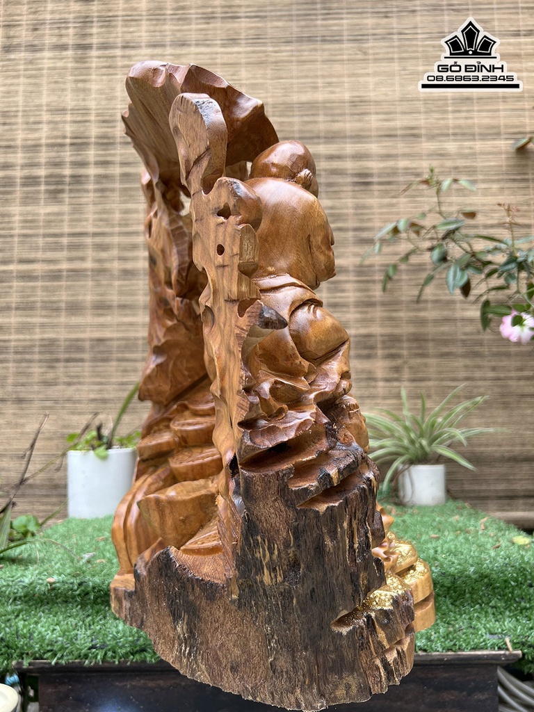 Tượng Di Lặc Tam Phúc Gỗ Bách Xanh Cao 42 Ngang 81 Sâu 25 (cm) 1