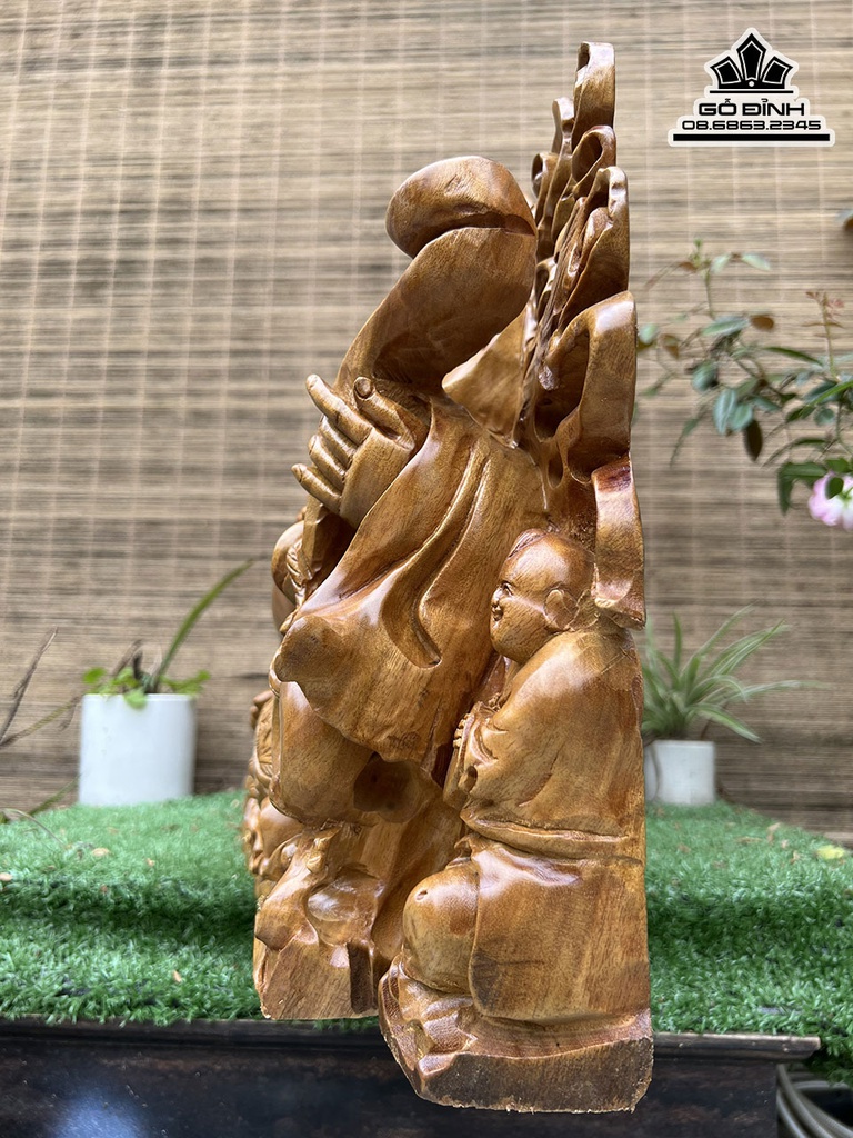 Tượng Di Lặc Tam Phúc Gỗ Bách Xanh Cao 42 Ngang 81 Sâu 25 (cm) 2