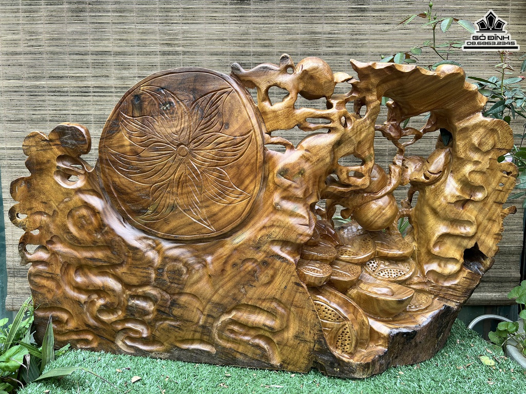 Tượng Di Lặc Tam Phúc Gỗ Bách Xanh Cao 42 Ngang 81 Sâu 25 (cm)3