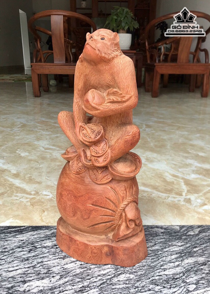 Tượng Khỉ Gỗ Hương Cao 47 Ngang 22 Sâu 16 (cm) 2