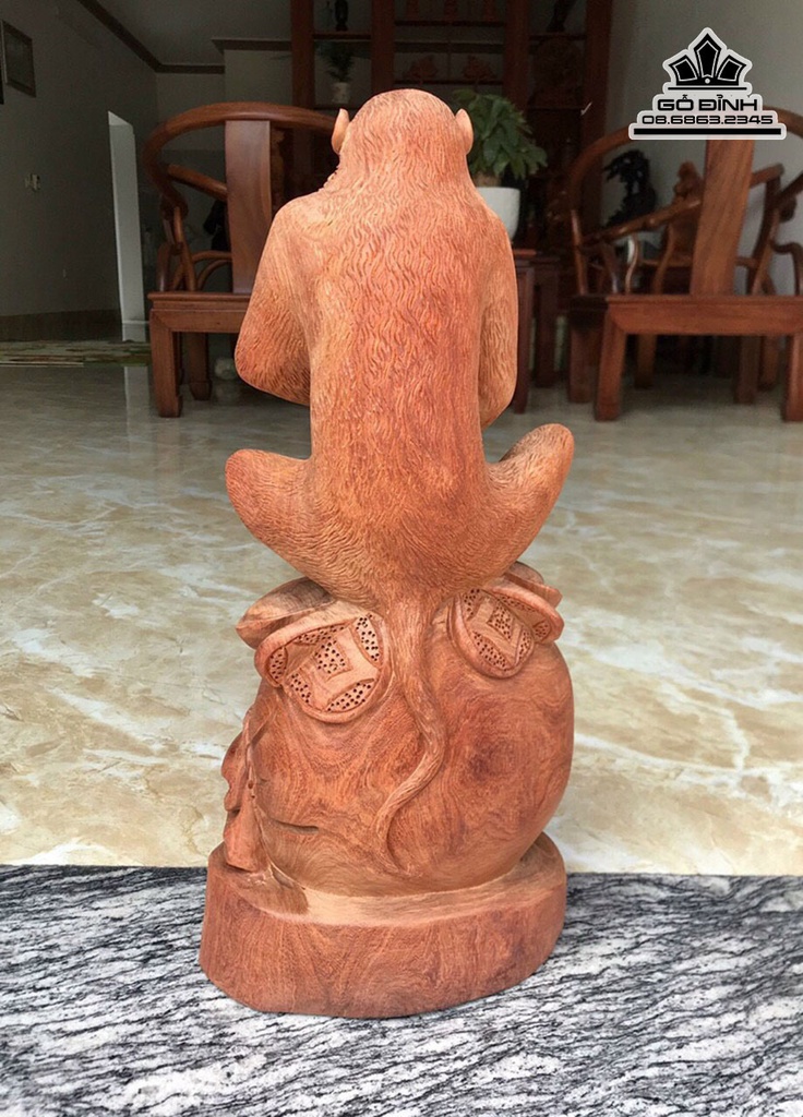 Tượng Khỉ Gỗ Hương Cao 47 Ngang 22 Sâu 16 (cm) 3
