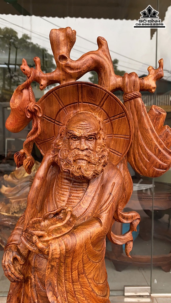 Tượng Đạt Ma Sư Tổ Gỗ Hương Cao 94 Ngang 40 Sâu 26 (cm) 2