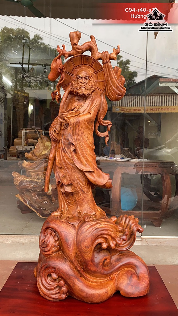 Tượng Đạt Ma Sư Tổ Gỗ Hương Cao 94 Ngang 40 Sâu 26 (cm) 4