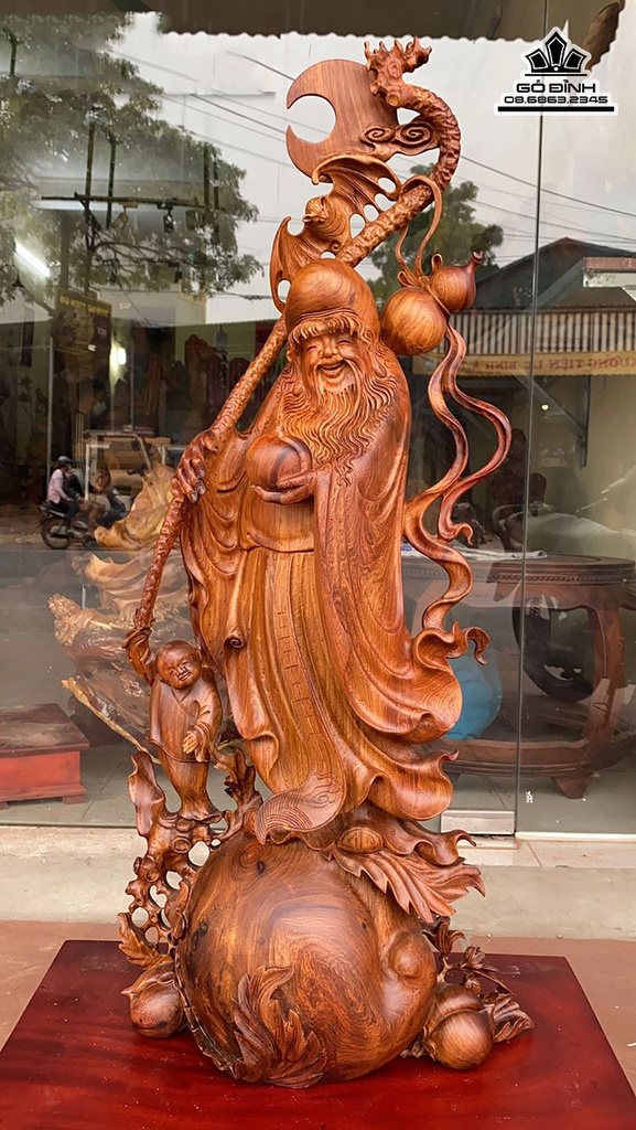 Tượng Ông Thọ Gỗ Hương Cao 96 Ngang 43 Sâu 22 (cm) 0