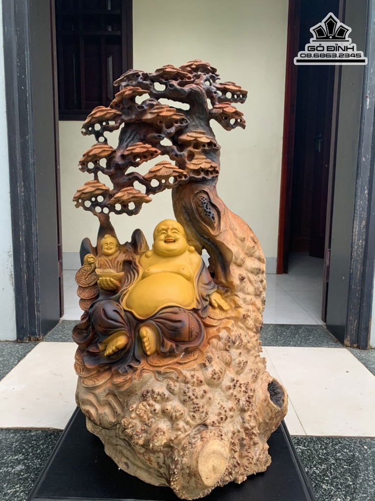 Tượng Phật Di Lặc Ngồi Gốc Tùng Gỗ Gù Hương cao 78 Ngang 43 Sâu 30 (cm) 0