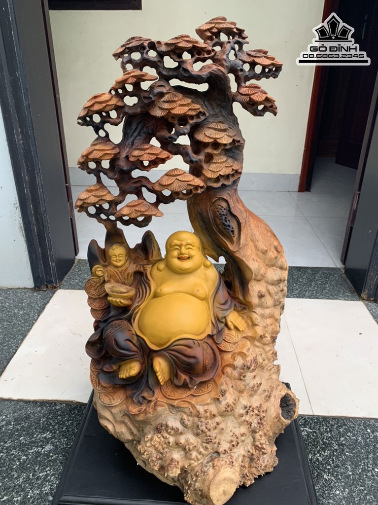 Tượng Phật Di Lặc Ngồi Gốc Tùng Gỗ Gù Hương cao 78 Ngang 43 Sâu 30 (cm) 1