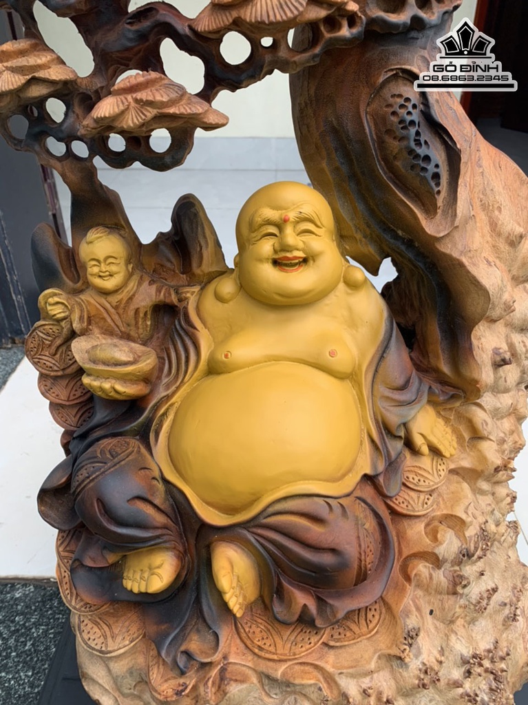 Tượng Phật Di Lặc Ngồi Gốc Tùng Gỗ Gù Hương cao 78 Ngang 43 Sâu 30 (cm) 2