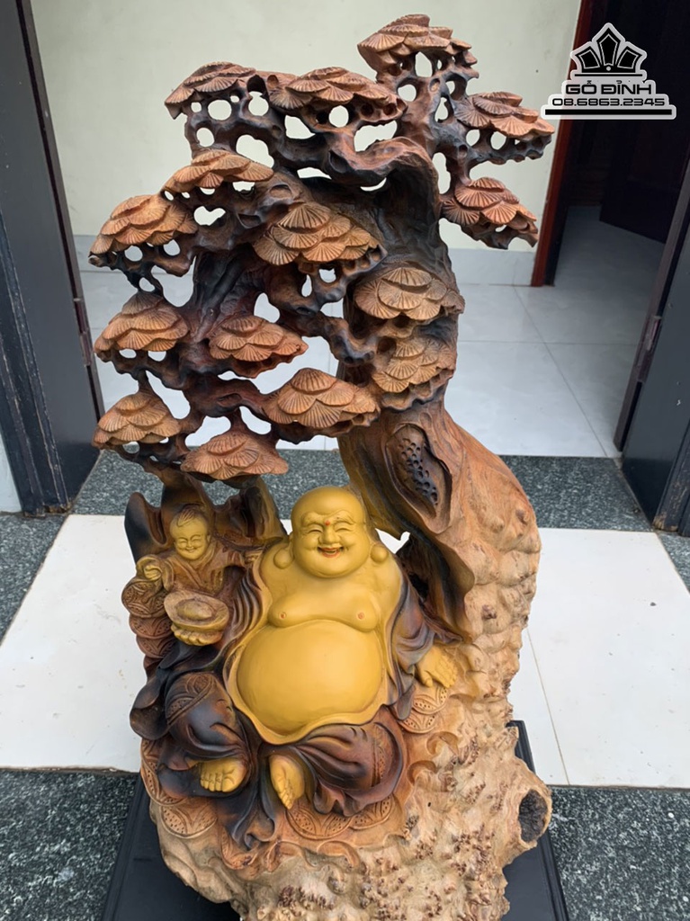 Tượng Phật Di Lặc Ngồi Gốc Tùng Gỗ Gù Hương cao 78 Ngang 43 Sâu 30 (cm) 3