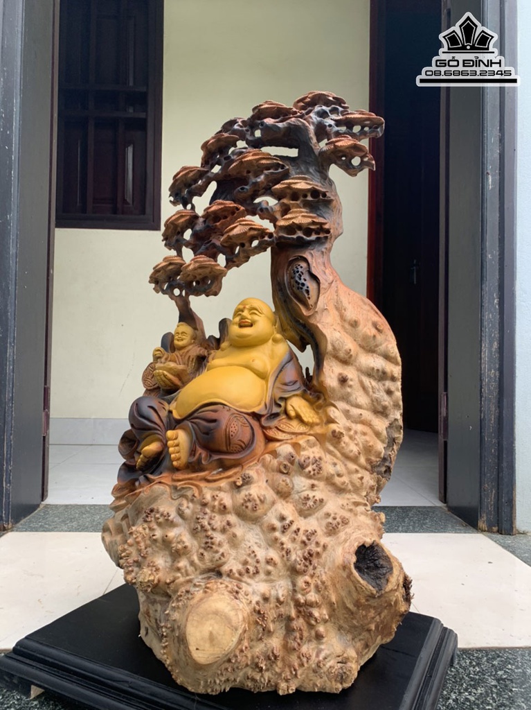 Tượng Phật Di Lặc Ngồi Gốc Tùng Gỗ Gù Hương cao 78 Ngang 43 Sâu 30 (cm) 4