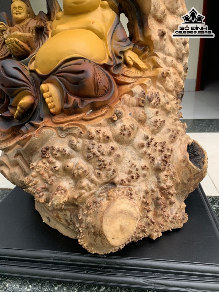 Tượng Phật Di Lặc Ngồi Gốc Tùng Gỗ Gù Hương cao 78 Ngang 43 Sâu 30 (cm) 5