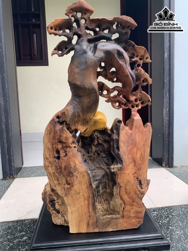 Tượng Phật Di Lặc Ngồi Gốc Tùng Gỗ Gù Hương cao 78 Ngang 43 Sâu 30 (cm) 6