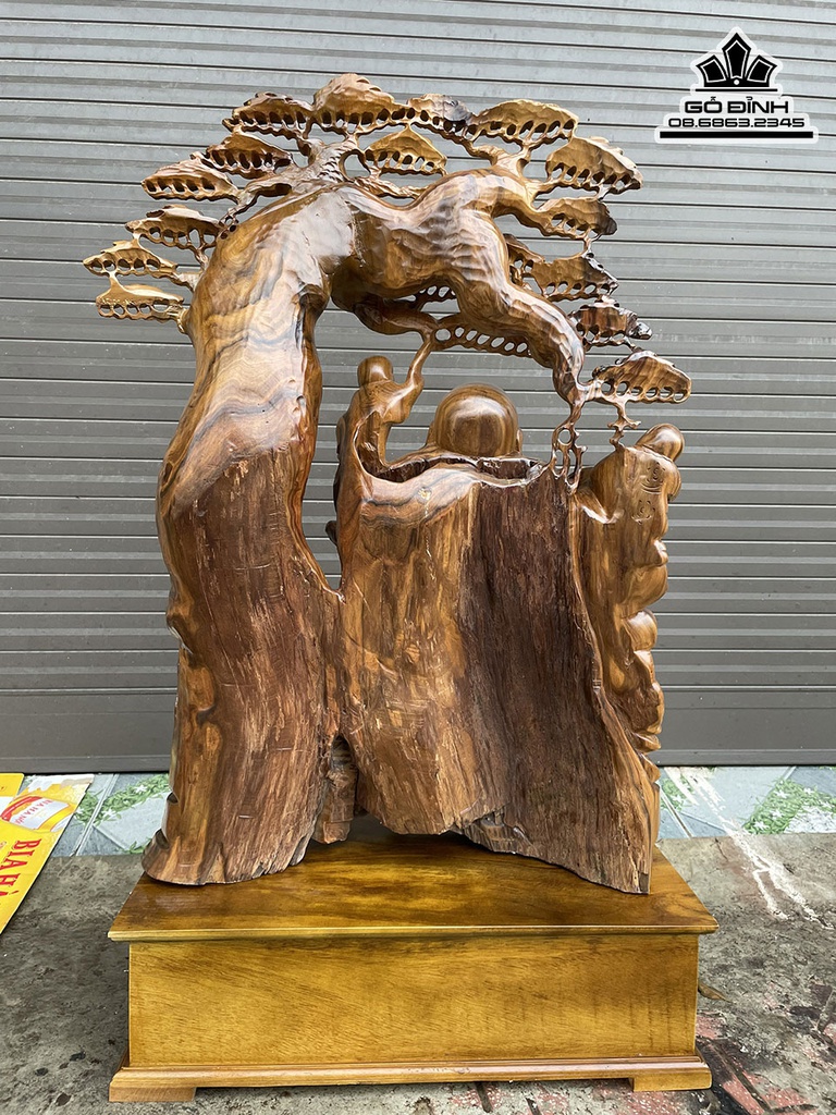 Tượng Phật Di Lặc Ngồi Gốc Tùng Gỗ Bách Xanh Cao 90 Ngang 60 Sâu 33 (cm) 0