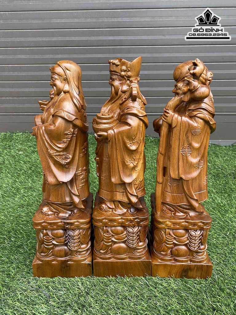 Tượng Phúc Lộc Thọ Gỗ Bách Xanh Cao 40 Ngang 13 Sâu 11 (cm) 0