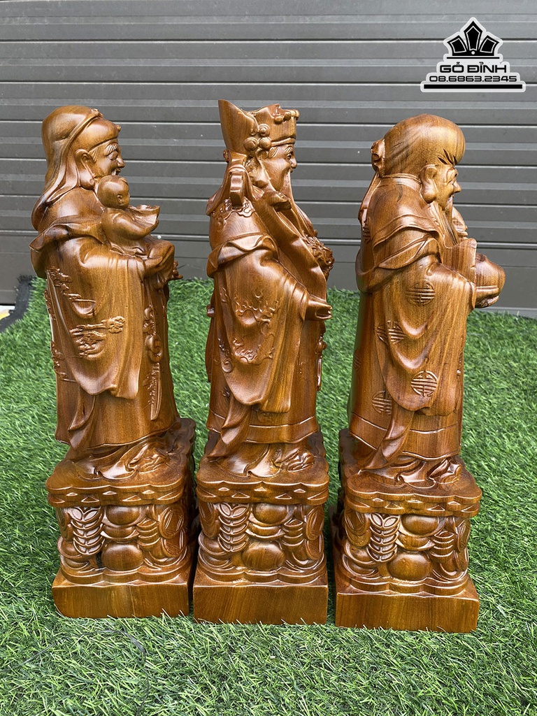 Tượng Phúc Lộc Thọ Gỗ Bách Xanh Cao 40 Ngang 13 Sâu 11 (cm) 2
