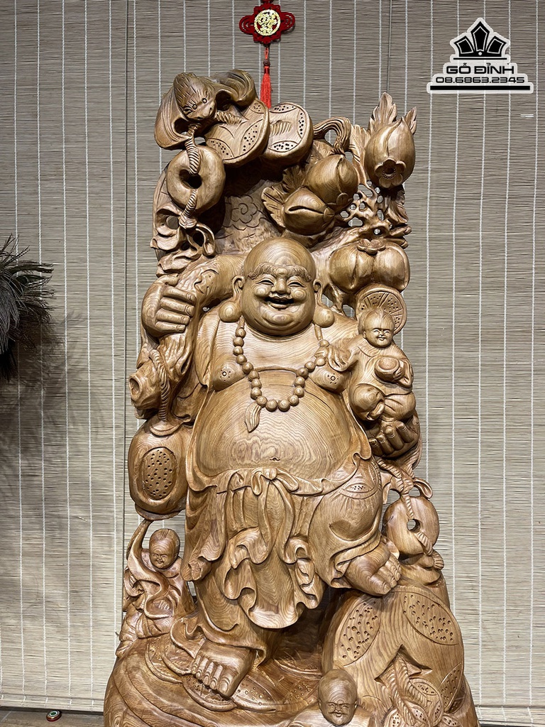 Tượng Phật Di Lặc Vác Cành Đào Gỗ Ngọc Am Cao 90 Ngang 48n Sâu 33 (cm) 1