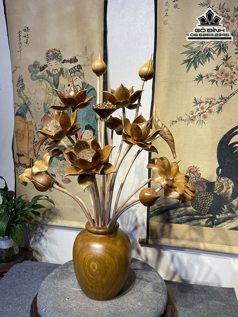 Bình Hoa Sen Gỗ Ngọc Am Cao 86 Ngang 63 Sâu 40 (cm) 1