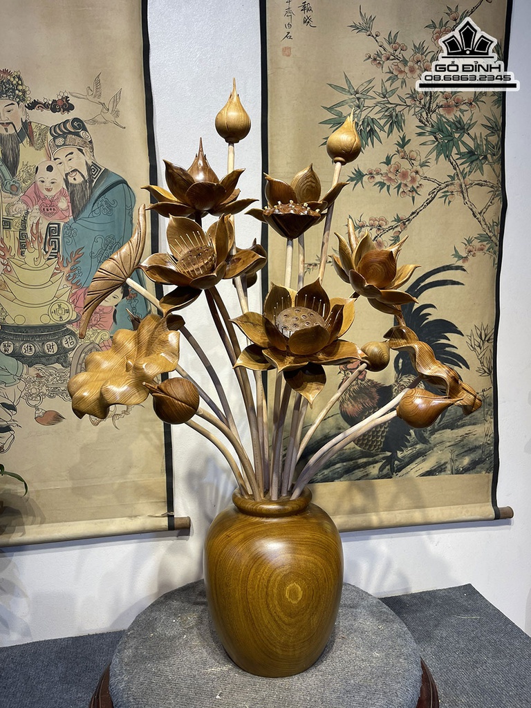 Bình Hoa Sen Gỗ Ngọc Am Cao 86 Ngang 63 Sâu 40 (cm) 2
