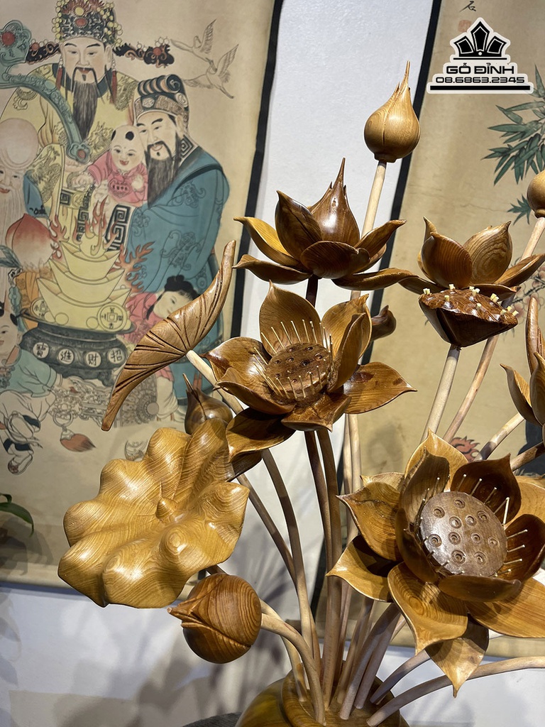 Bình Hoa Sen Gỗ Ngọc Am Cao 86 Ngang 63 Sâu 40 (cm) 3