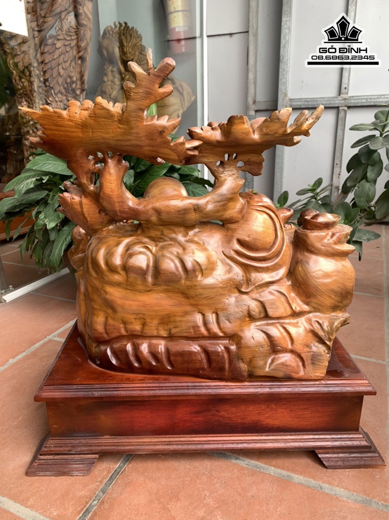 Tượng Di Lặc Vác Cành Đào Gỗ Hương Gia Lai Cao 46 ngang 50 Sâu 32 Cả Kỷ 61 (cm) 0