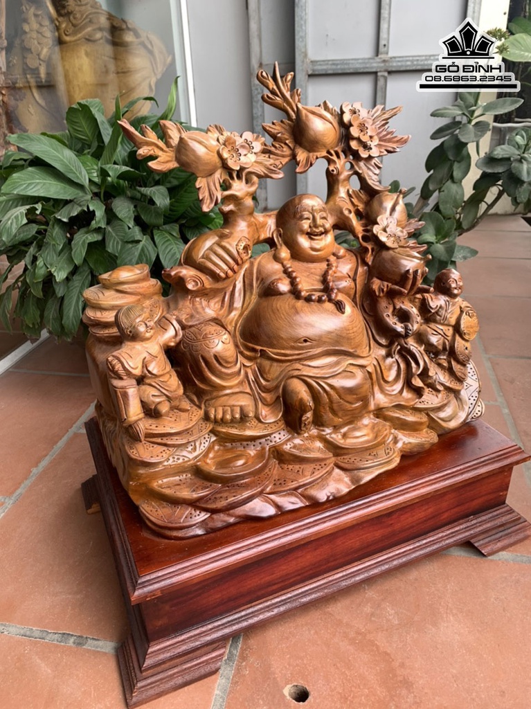 Tượng Di Lặc Vác Cành Đào Gỗ Hương Gia Lai Cao 46 ngang 50 Sâu 32 Cả Kỷ 61 (cm) 1