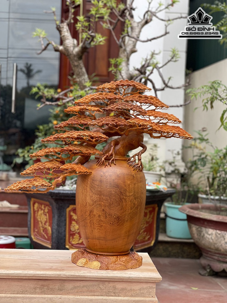 Cặp Bình Bonsai Gỗ Hương Việt Cao 75 Ngang 80 Sâu 30 (cm) 2