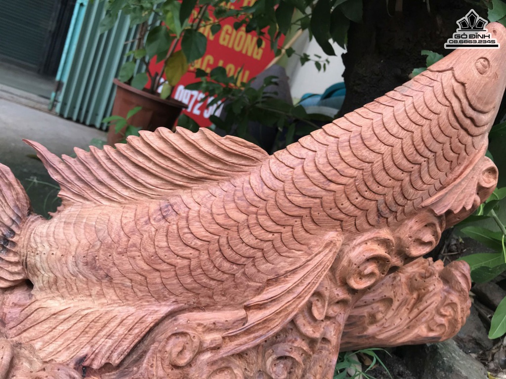 Tượng Cá Kim Long Gỗ Hương Việt Liền Khối Cao 45 Ngang 60 Sâu 25 (cm) 1