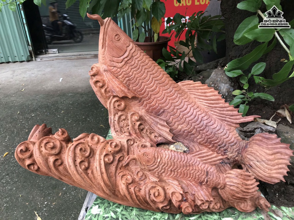 Tượng Cá Kim Long Gỗ Hương Việt Liền Khối Cao 45 Ngang 60 Sâu 25 (cm) 2