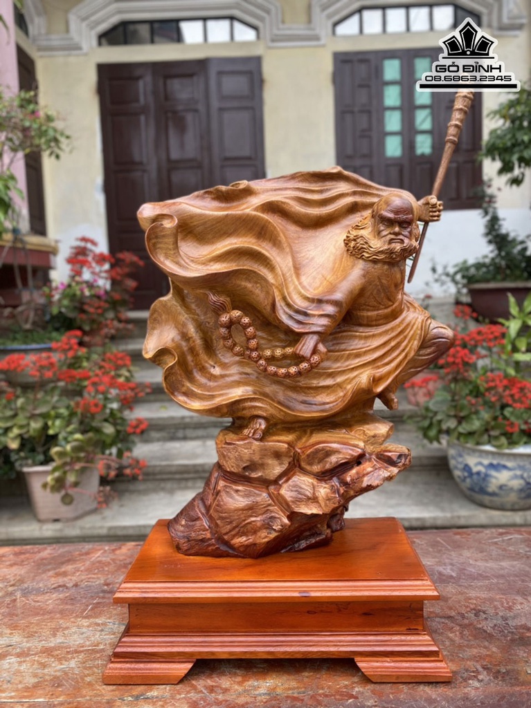 Tượng Đạt Ma Gỗ Hương Ta Liền Khối Cao 49 Ngang 40 Sâu 18 Cả Kỷ 61 (cm) 0