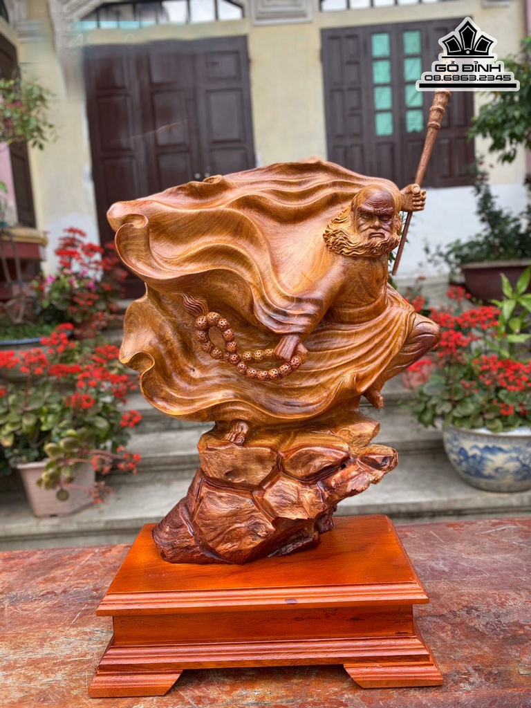 Tượng Đạt Ma Gỗ Hương Ta Liền Khối Cao 49 Ngang 40 Sâu 18 Cả Kỷ 61 (cm) 1