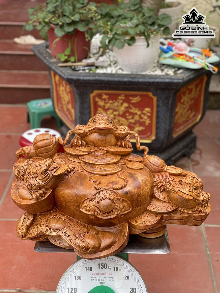 Tượng Tam Cóc Chấn Bình Gỗ Hương Việt Liền Khối Cao 39 Ngang 68 Sâu 45 (cm) 0