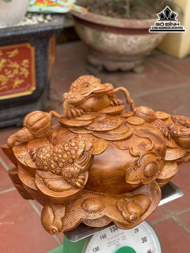 Tượng Tam Cóc Chấn Bình Gỗ Hương Việt Liền Khối Cao 39 Ngang 68 Sâu 45 (cm) 2