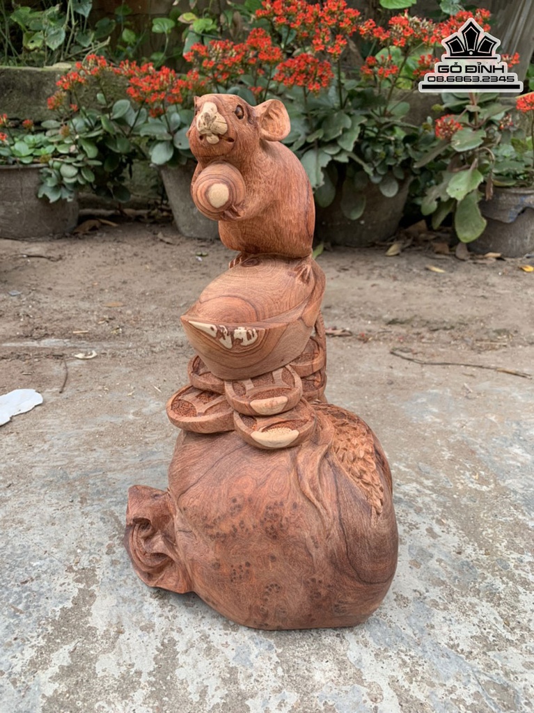 Tượng Chuột Đứng Bao Tiền Gỗ Hương Liền Khối Cao 33 Ngang 20 Sâu 17 (cm) 1