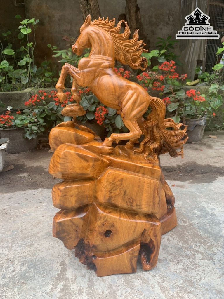 Tượng Ngựa  Nhất Mã Gỗ Hương Cao 57 Ngang 36  Sâu 27 (cm) 2