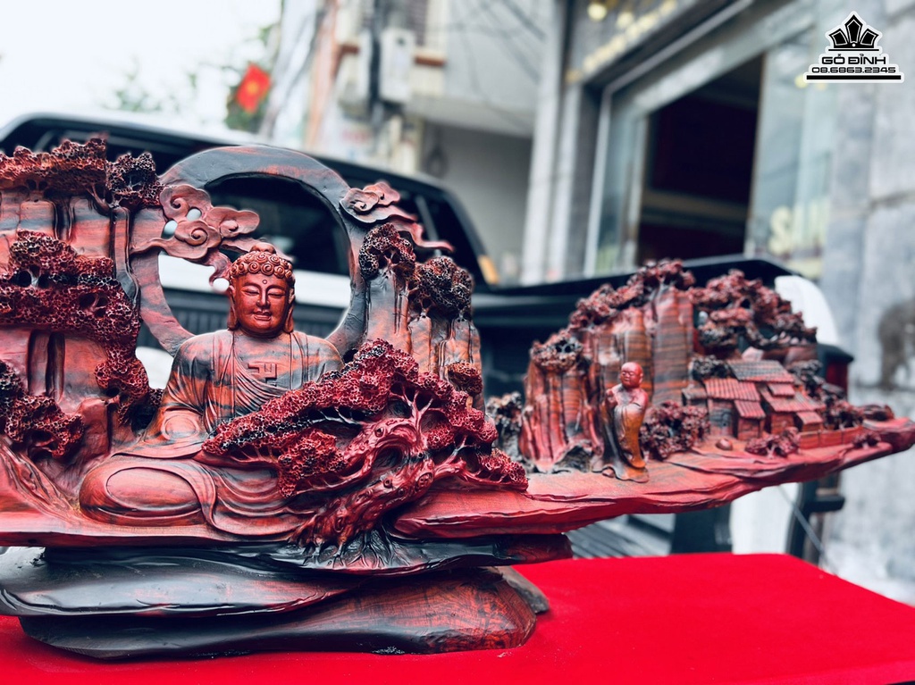 Tượng Nhất Tâm Bái Phật Gỗ Trắc  Cao 47 Ngang 95 Sâu 17 (cm) 1