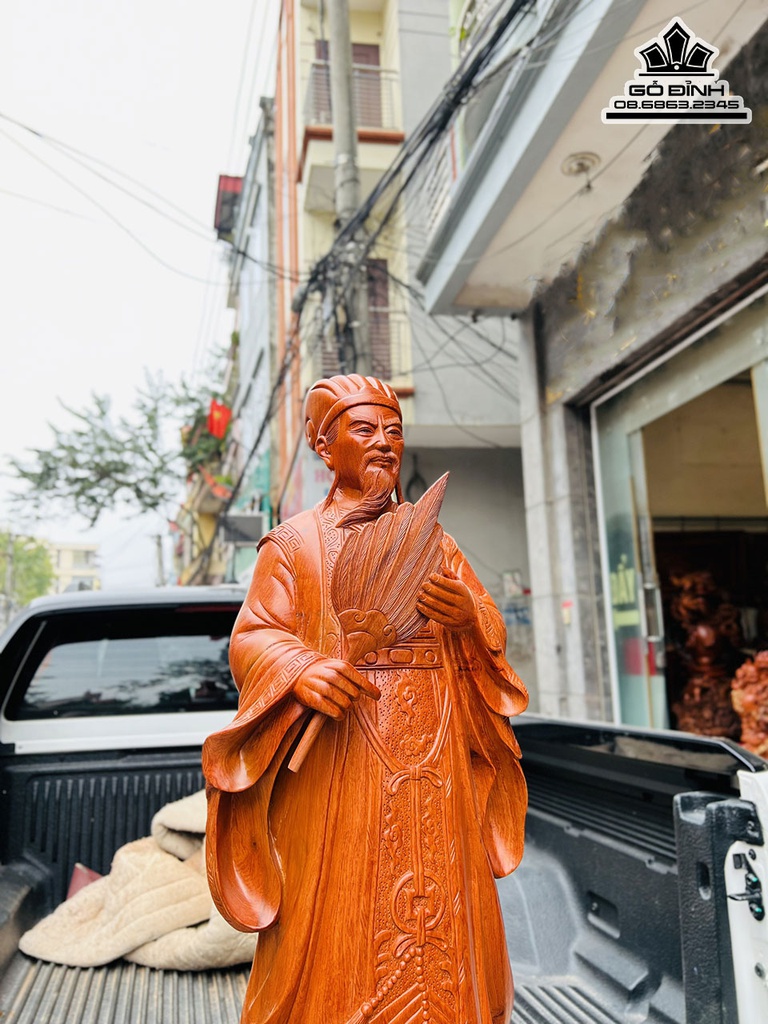 Tượng Gia Cát Lượng (Khổng Minh)Gỗ Hương Cao 100 Ngang 35 Sâu 22 (cm) 1