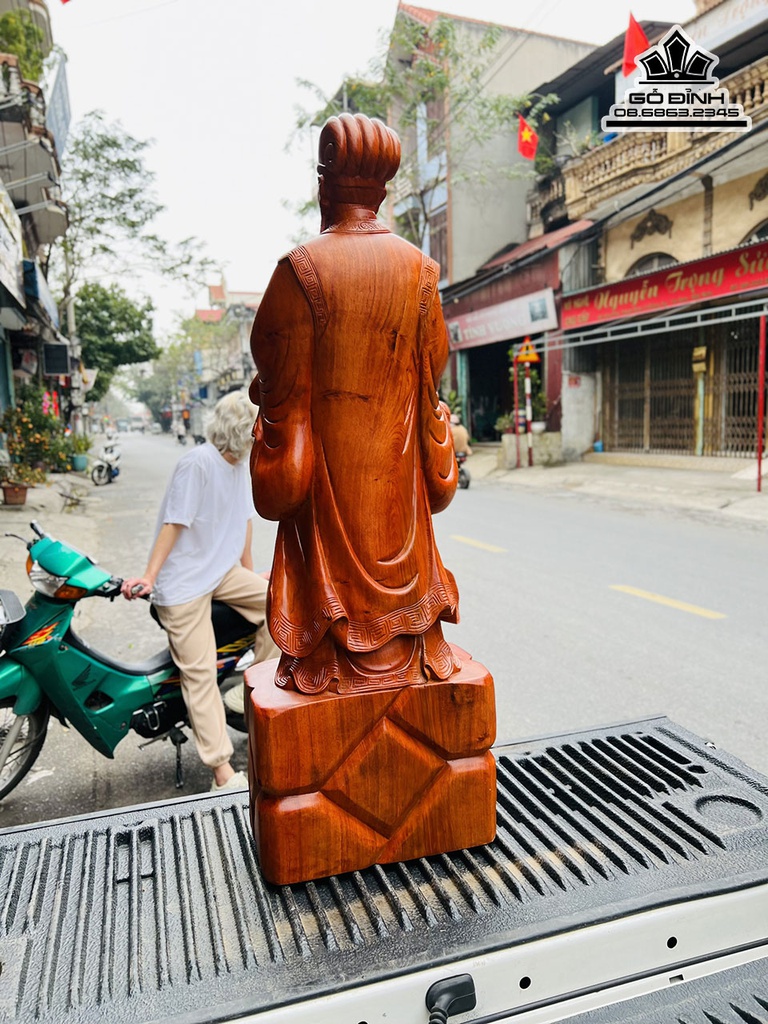 Tượng Gia Cát Lượng (Khổng Minh)Gỗ Hương Cao 100 Ngang 35 Sâu 22 (cm) 3