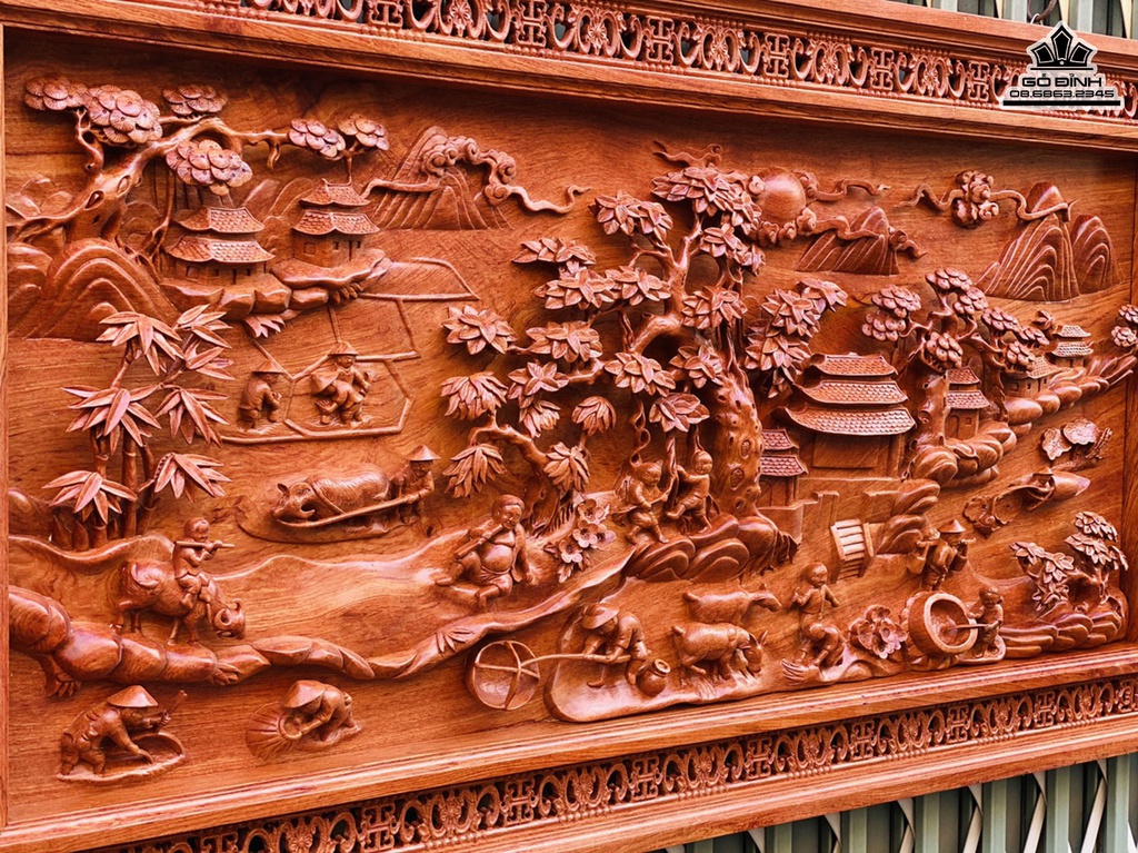 Tranh Tiểu Cảnh Đồng Quê Gỗ Hương Đá Dài 151 Rộng 78 Dày 7 (cm) 0