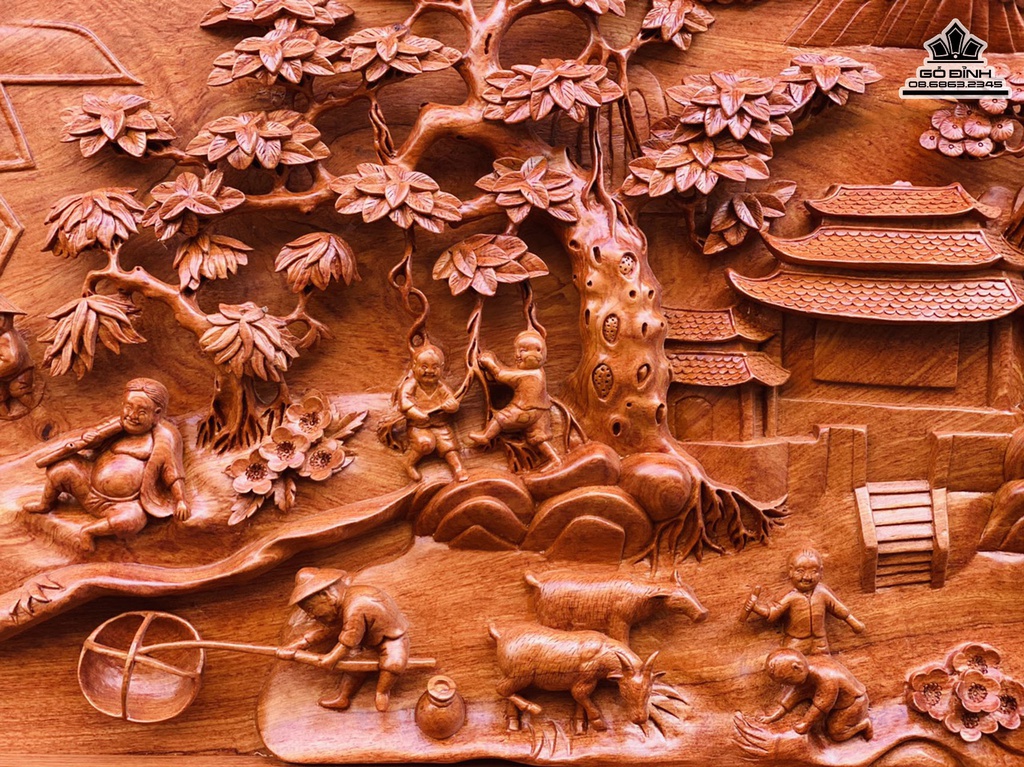 Tranh Tiểu Cảnh Đồng Quê Gỗ Hương Đá Dài 151 Rộng 78 Dày 7 (cm)