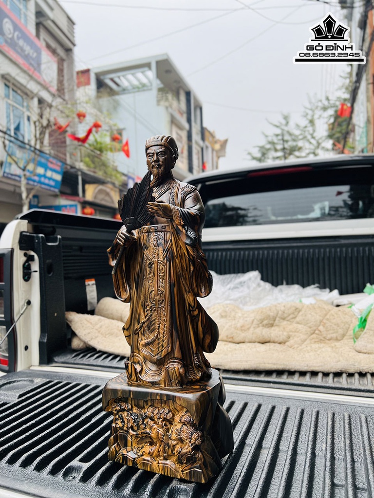 Tượng Gia Cát Lượng Gỗ Mun Liền Khối Cao 60 Ngang 21 Sâu 13 (cm) 2