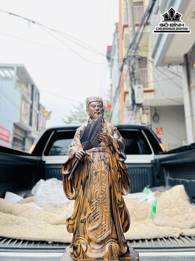 Tượng Gia Cát Lượng Gỗ Mun Liền Khối Cao 60 Ngang 21 Sâu 13 (cm) 3
