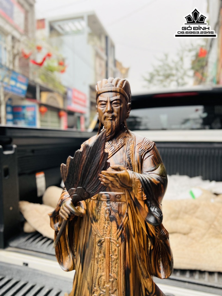 Tượng Gia Cát Lượng Gỗ Mun Liền Khối Cao 60 Ngang 21 Sâu 13 (cm) 4