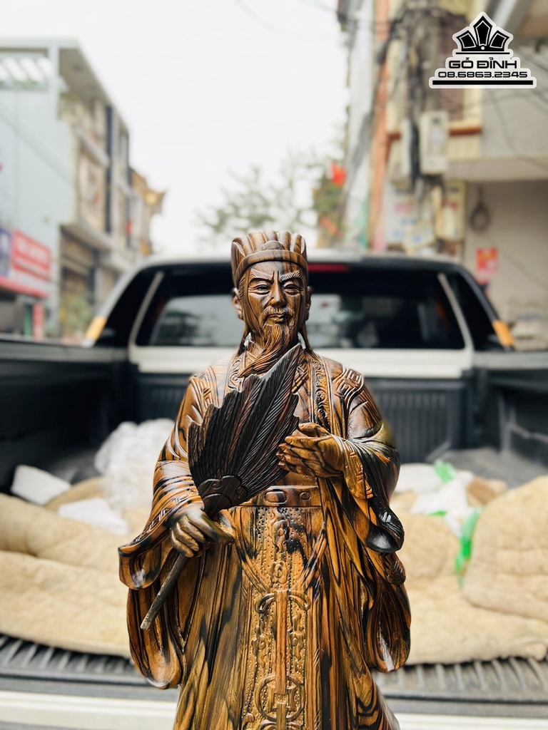 Tượng Gia Cát Lượng Gỗ Mun Liền Khối Cao 60 Ngang 21 Sâu 13 (cm) 5