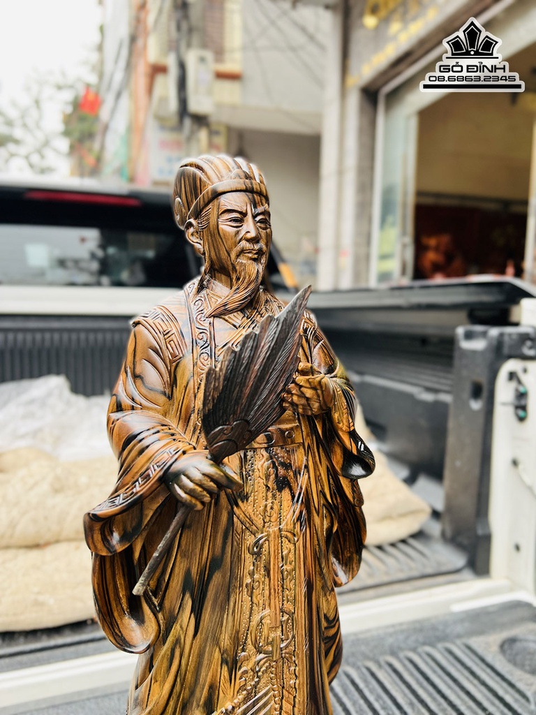 Tượng Gia Cát Lượng Gỗ Mun Liền Khối Cao 60 Ngang 21 Sâu 13 (cm)7