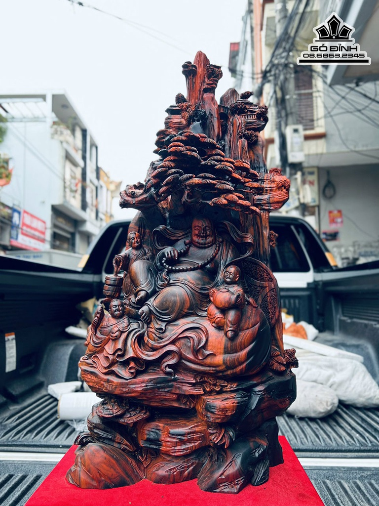 Tượng Phật Di Lặc Tam Phúc Gỗ Trắc Cao 88 Ngang 40 Sâu 25 (cm) 0