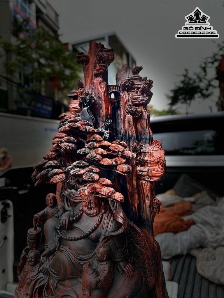 Tượng Phật Di Lặc Tam Phúc Gỗ Trắc Cao 88 Ngang 40 Sâu 25 (cm) 4