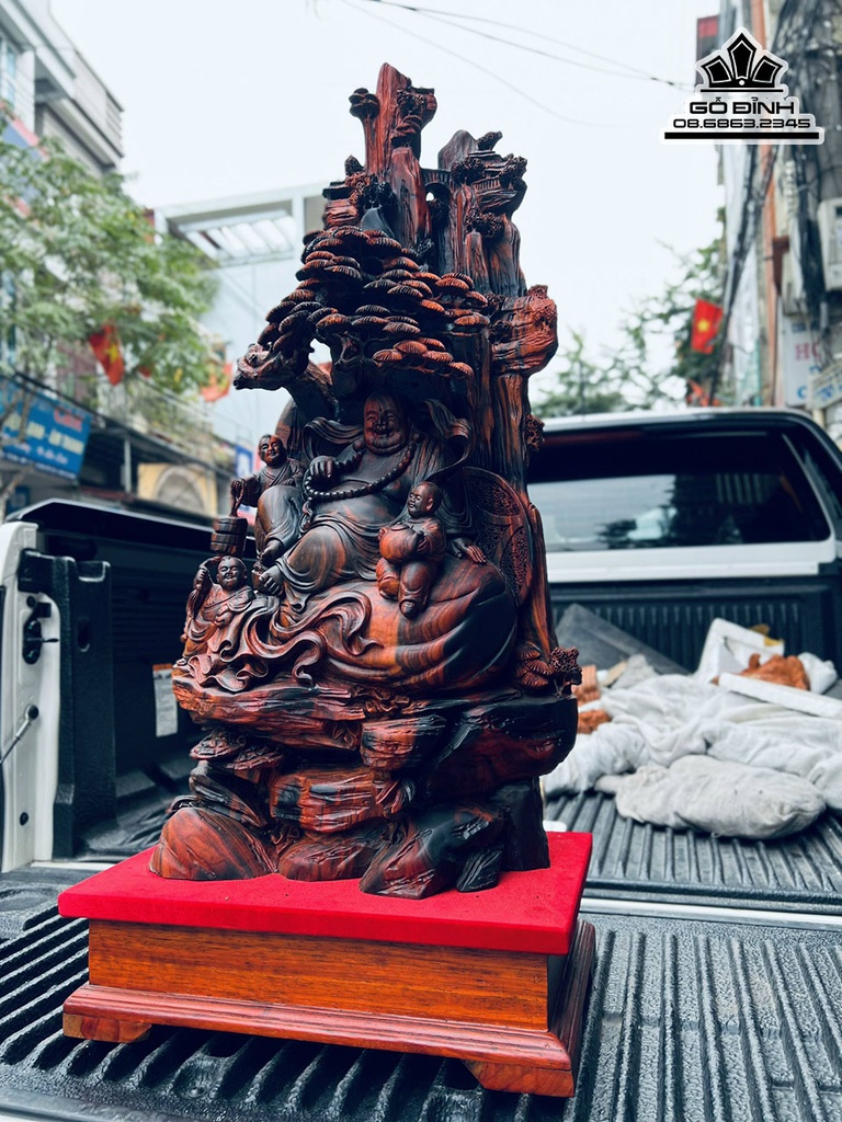 Tượng Phật Di Lặc Tam Phúc Gỗ Trắc Cao 88 Ngang 40 Sâu 25 (cm)5