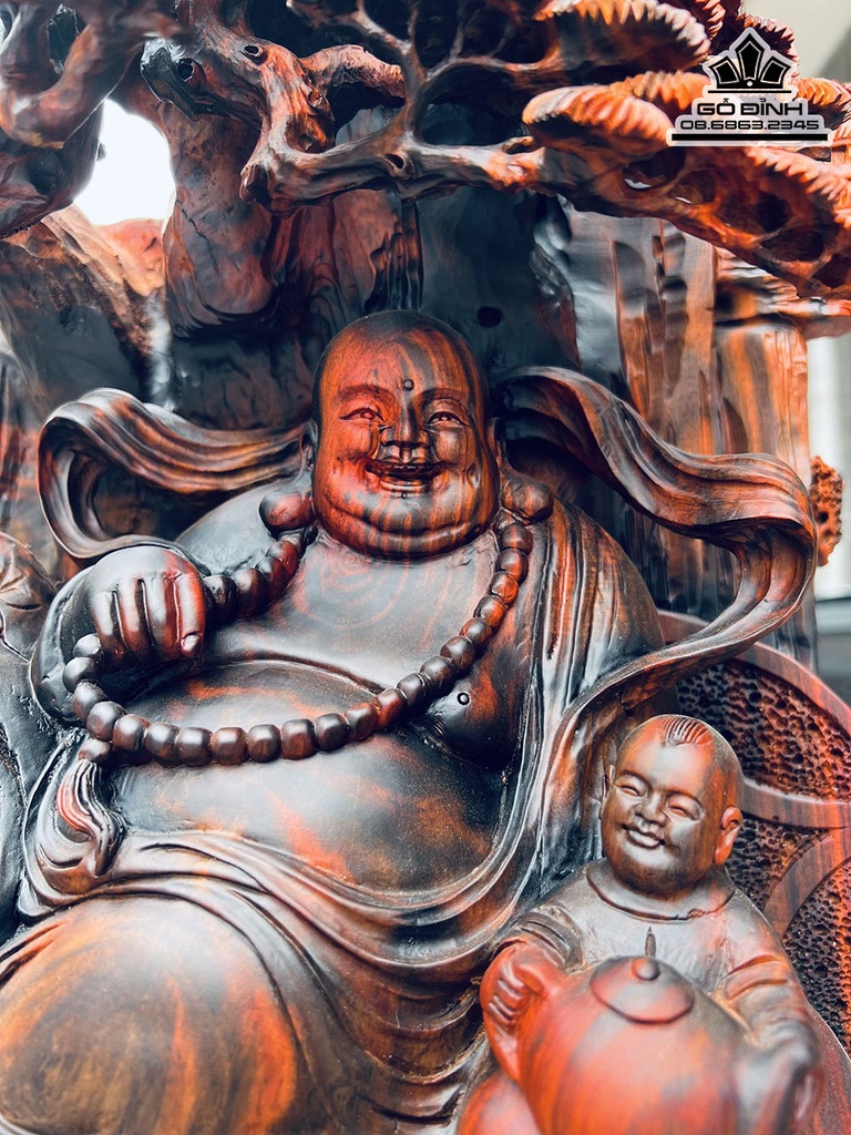 Tượng Phật Di Lặc Tam Phúc Gỗ Trắc Cao 88 Ngang 40 Sâu 25 (cm)9