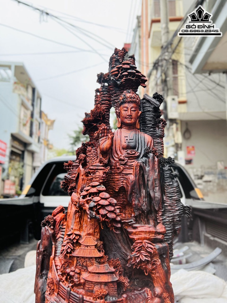 Tượng Nhất Tâm Bái Phật Gỗ Trắc Cao 96 Ngang 37 Sâu 25 (cm)7