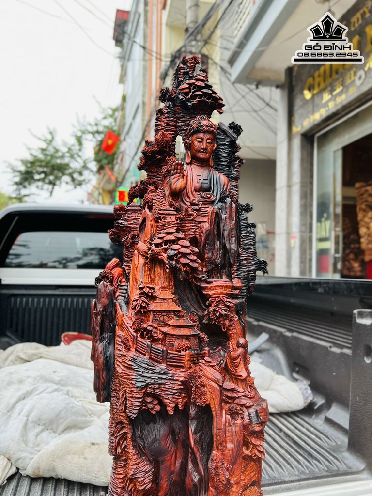 Tượng Nhất Tâm Bái Phật Gỗ Trắc Cao 96 Ngang 37 Sâu 25 (cm) 9