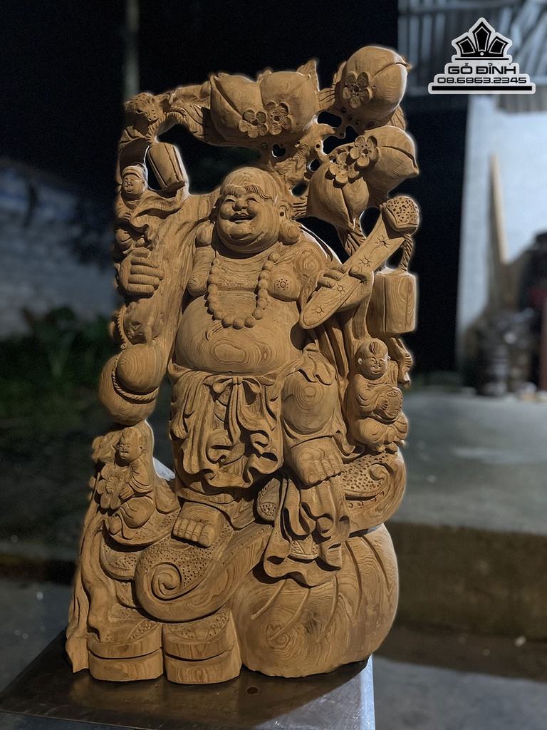Tượng Di Lặc Tam Phúc Gỗ Ngọc Am Cao 78 Ngang 50 Sâu 22 (cm) 1